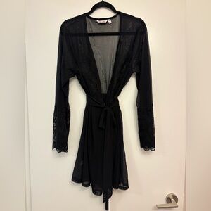 La vie en rose Black Lace Sheer Robe/ Kimono size L/XL